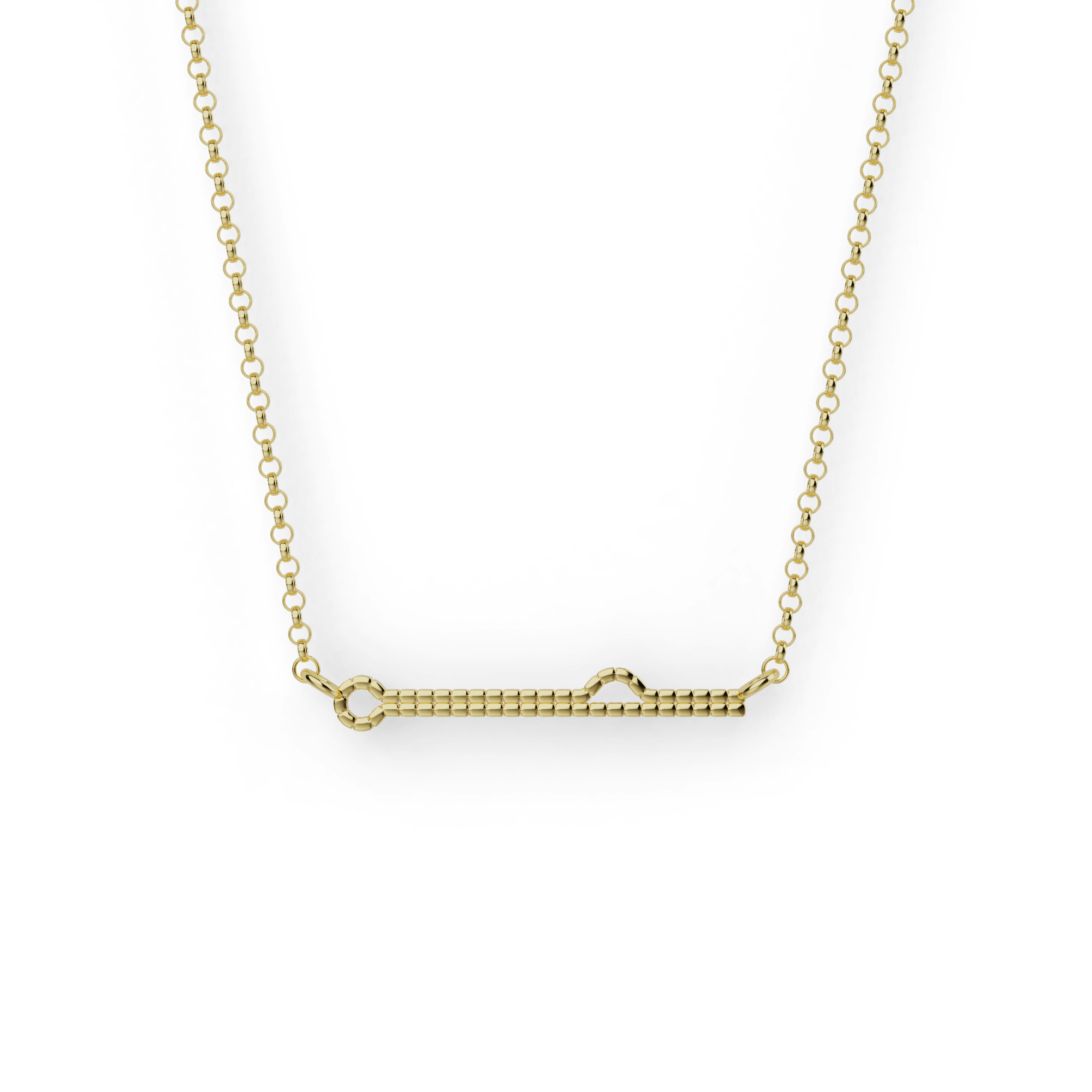 Gold vermeil shRNA necklace with horizontal pendant inspired by short hairpin RNA.