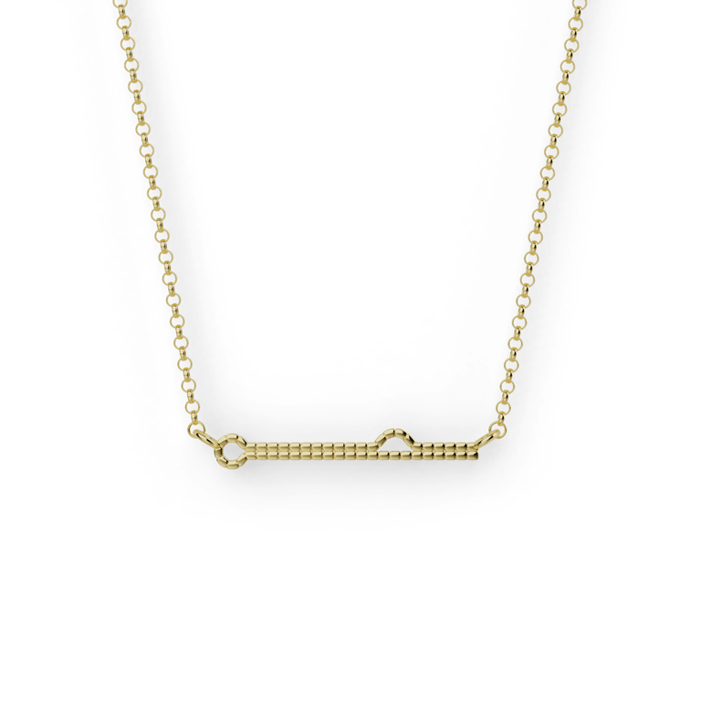 Gold vermeil shRNA necklace with horizontal pendant inspired by short hairpin RNA.