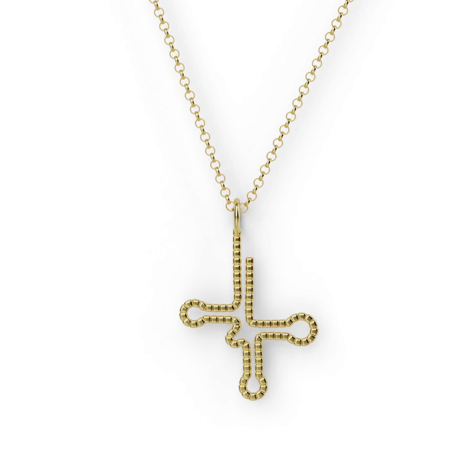 Gold vermeil tRNA necklace with cloverleaf-inspired pendant, science jewelry design.