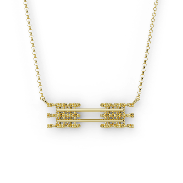 Gold vermeil sarcomere necklace with pendant inspired by muscle contraction unit.