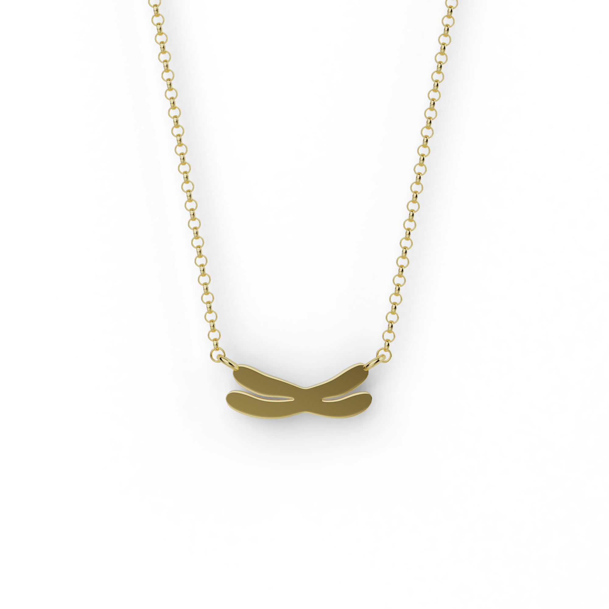 Vermeil gold chromosome necklace with X-shaped pendant inspired by DNA structure, elegant science jewelry.