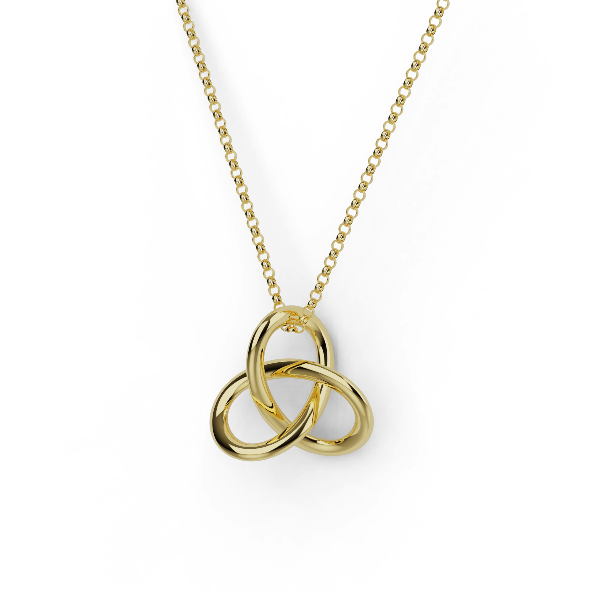 Gold vermeil trefoil knot necklace with elegant geometric pendant inspired by math.