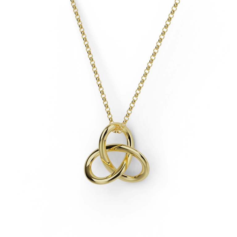 Gold vermeil trefoil knot necklace with elegant geometric pendant inspired by math.