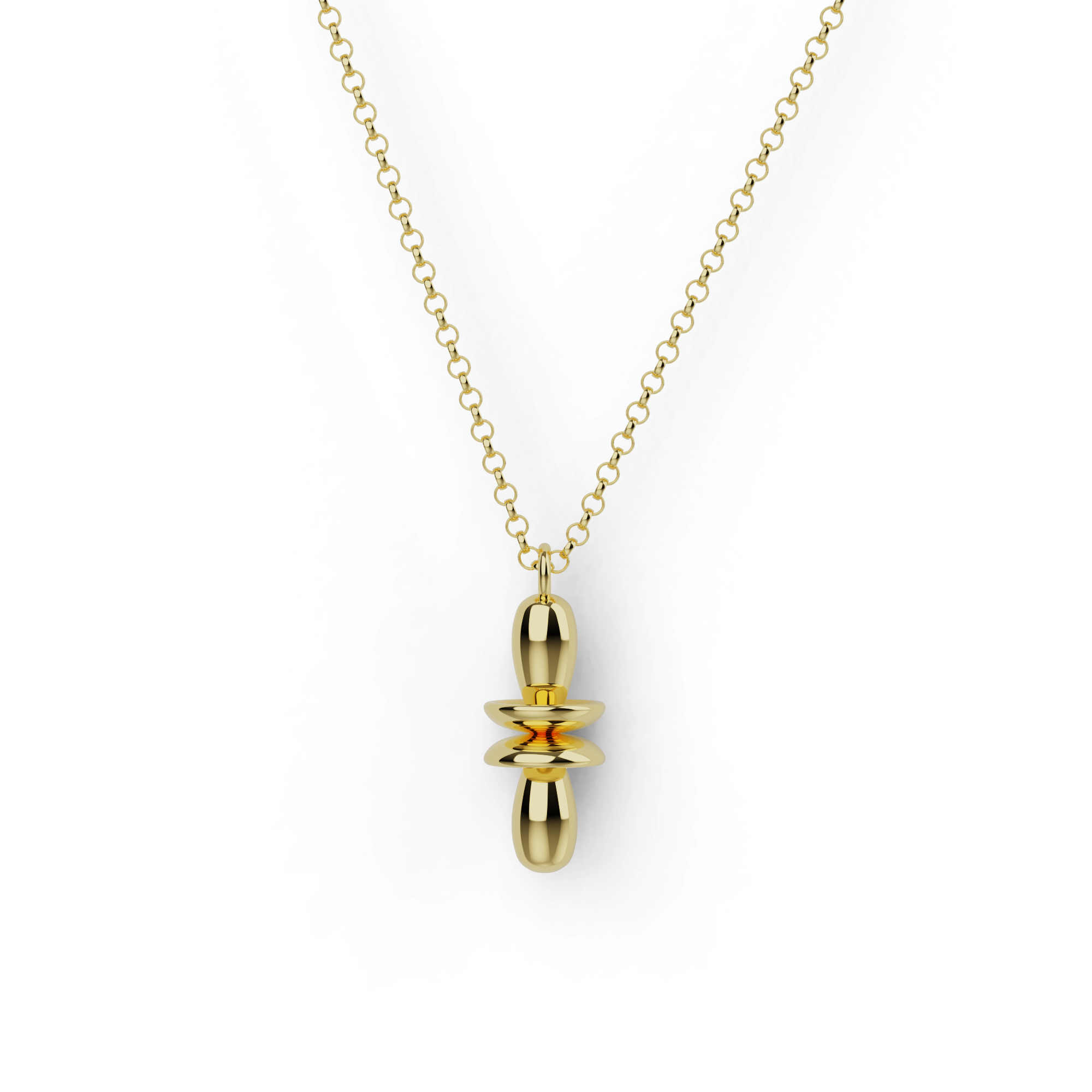 Gold vermeil orbital necklace inspired by atomic electron orbitals.