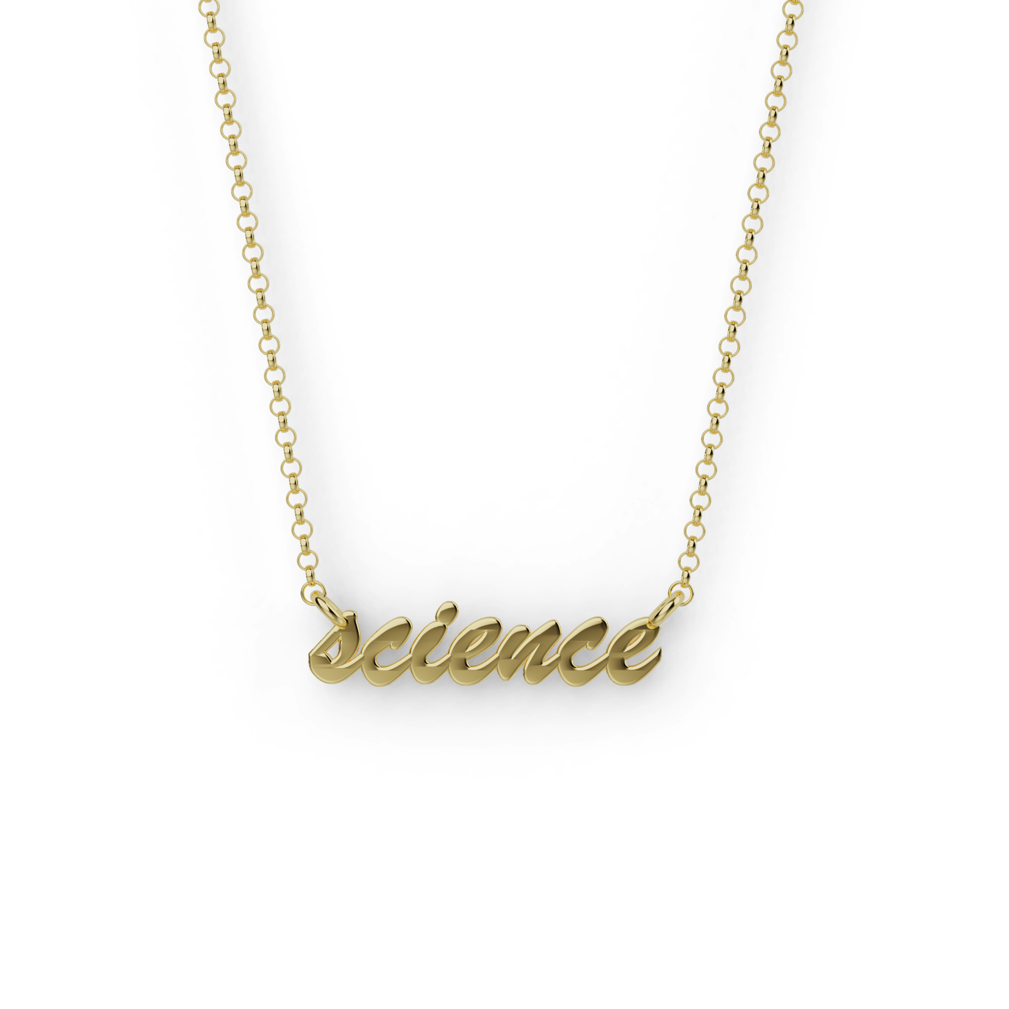 Gold vermeil science necklace symbolizing curiosity and discovery