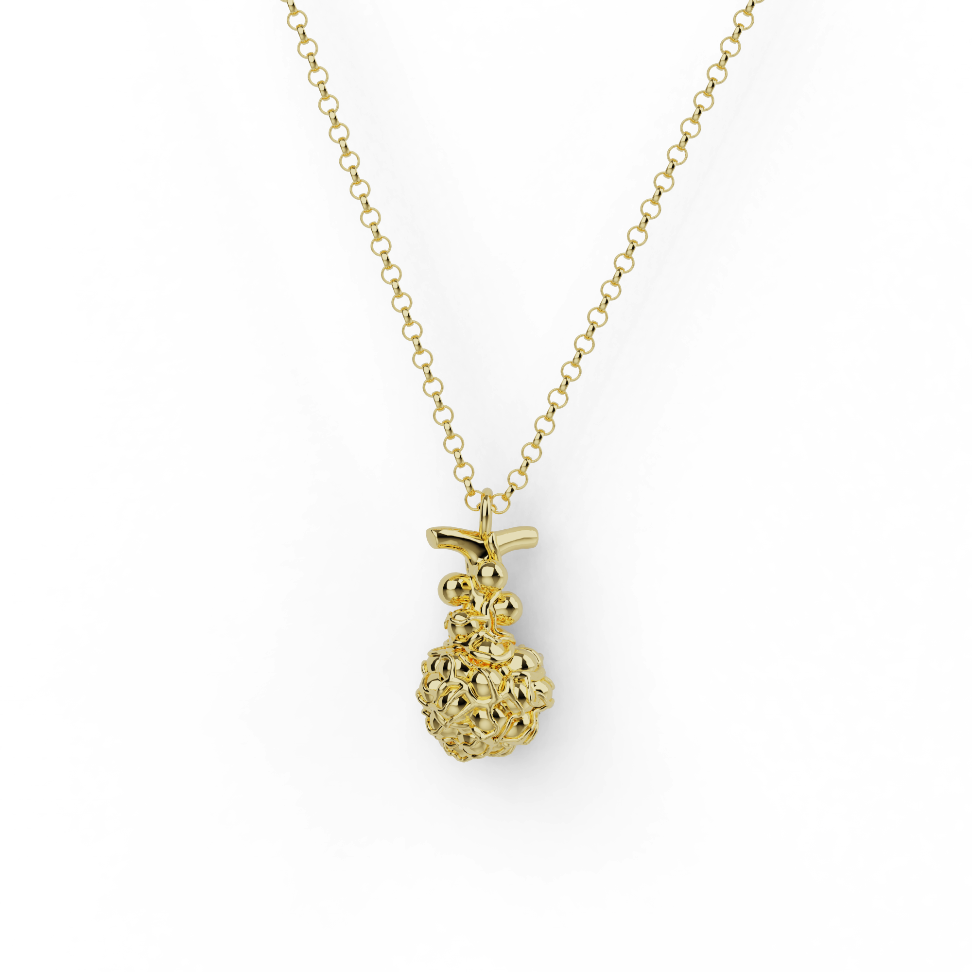 Gold vermeil alveolus necklace inspired by lung anatomy and cellular structure.