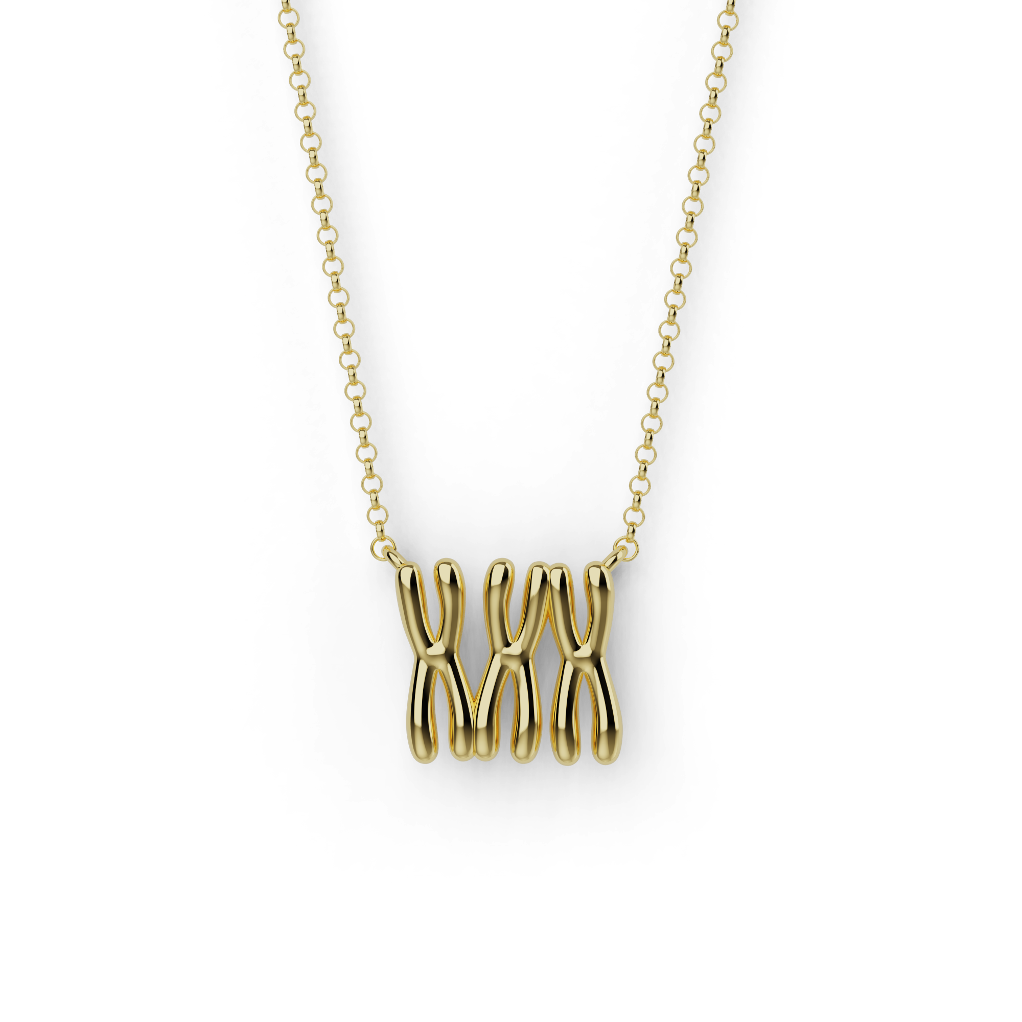 Gold vermeil Trisomy 21 necklace inspired by chromosome 21 design