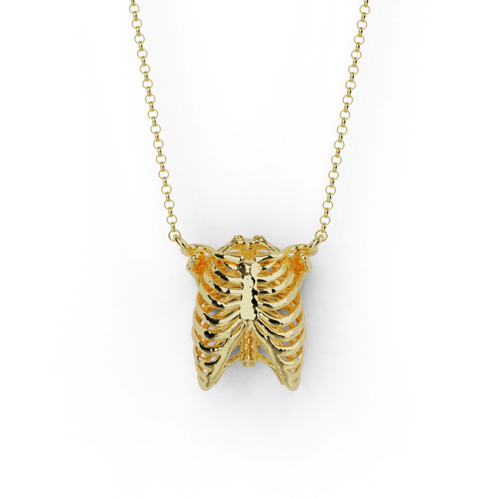 Gold vermeil rib cage necklace inspired by human anatomy design