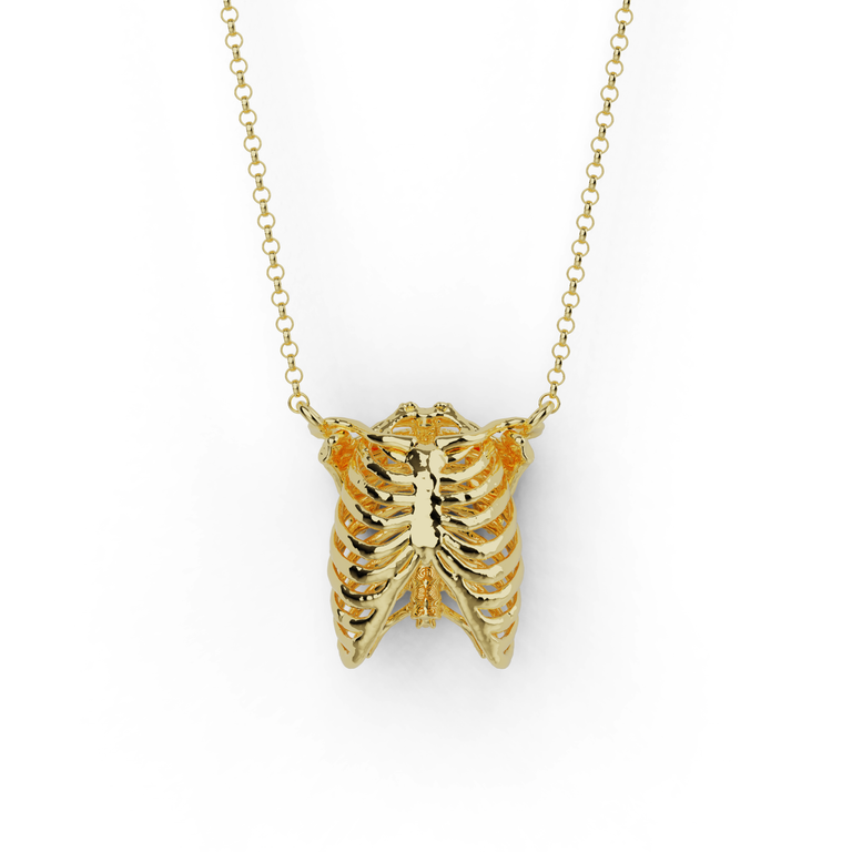 Gold vermeil rib cage necklace inspired by human anatomy design