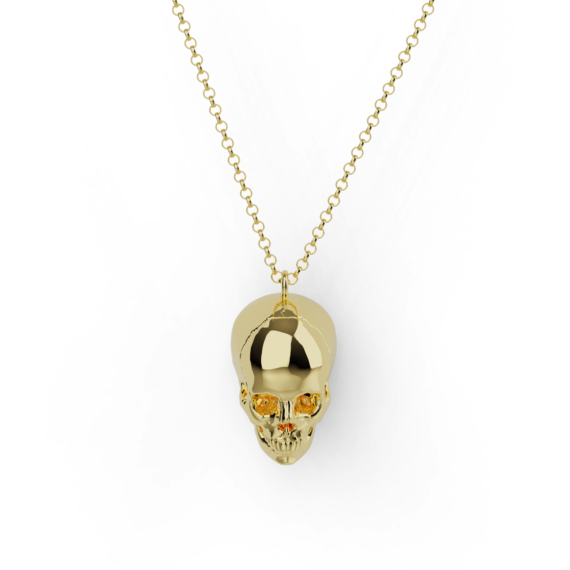 Gold vermeil skull necklace inspired by human anatomy and science