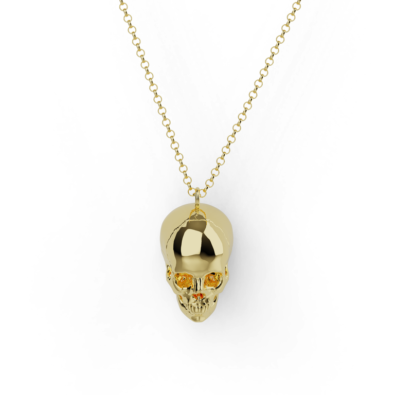 Gold vermeil skull necklace inspired by human anatomy and science