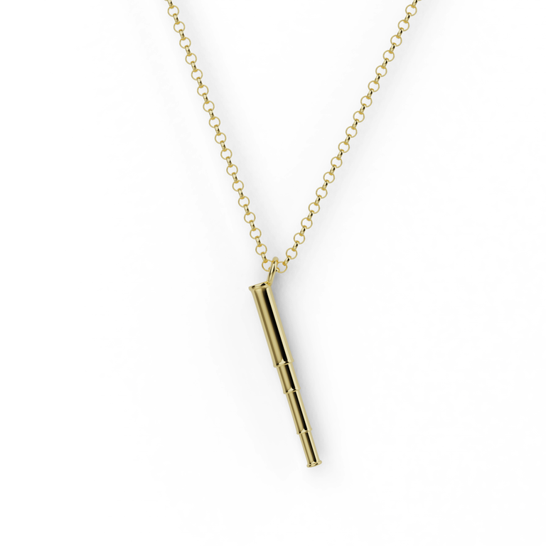 Gold vermeil telescope necklace inspired by astronomy and exploration