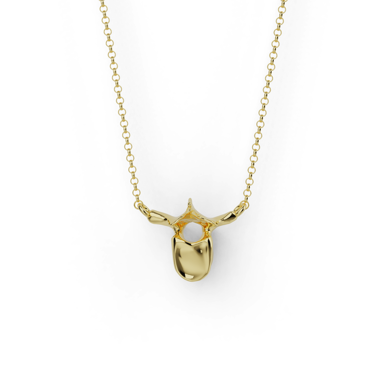Gold vermeil thoracic vertebra necklace with anatomical pendant design.