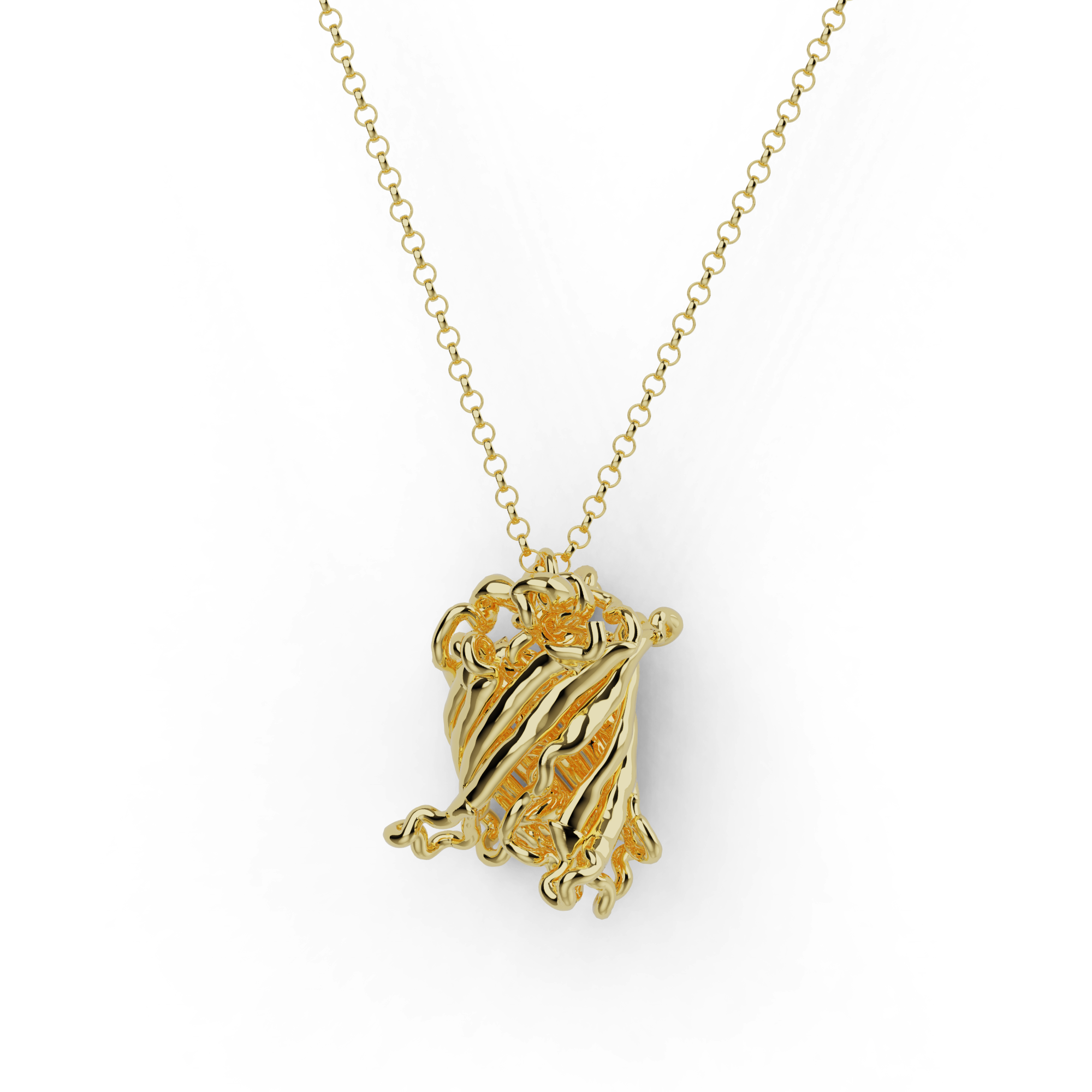 Gold vermeil GFP necklace inspired by Green Fluorescent Protein and molecular biology.
