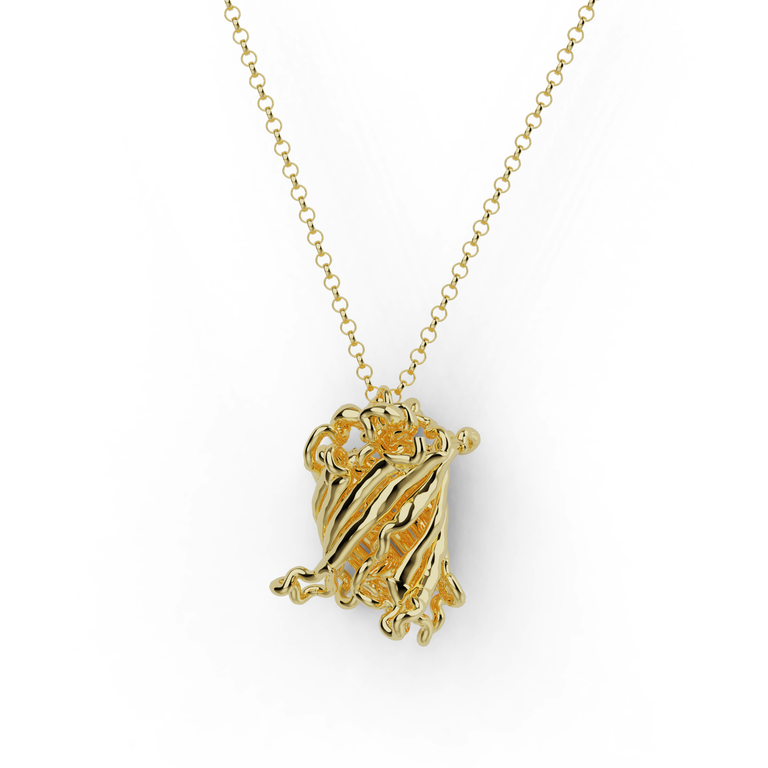 Gold vermeil GFP necklace inspired by Green Fluorescent Protein and molecular biology.