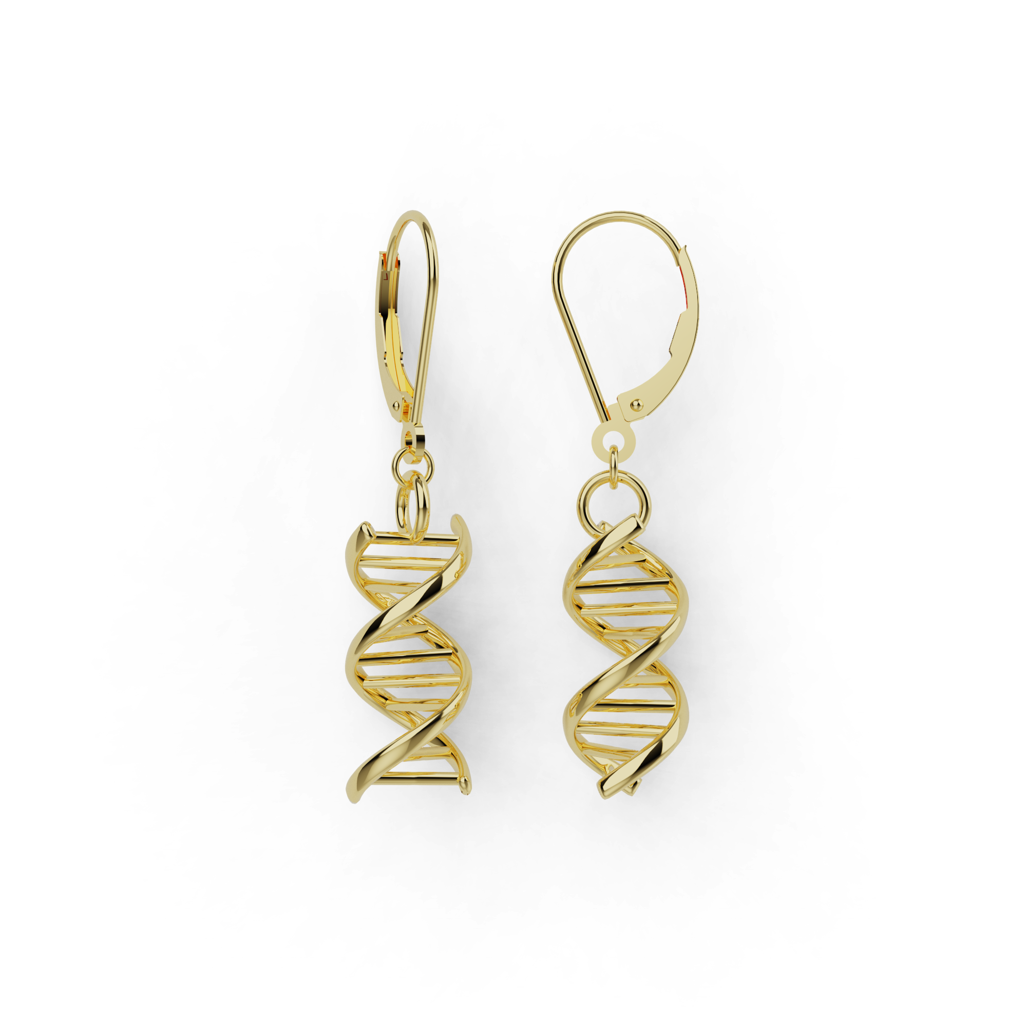 Gold vermeil DNA earrings showing twisted double helix design – science-inspired jewelry.