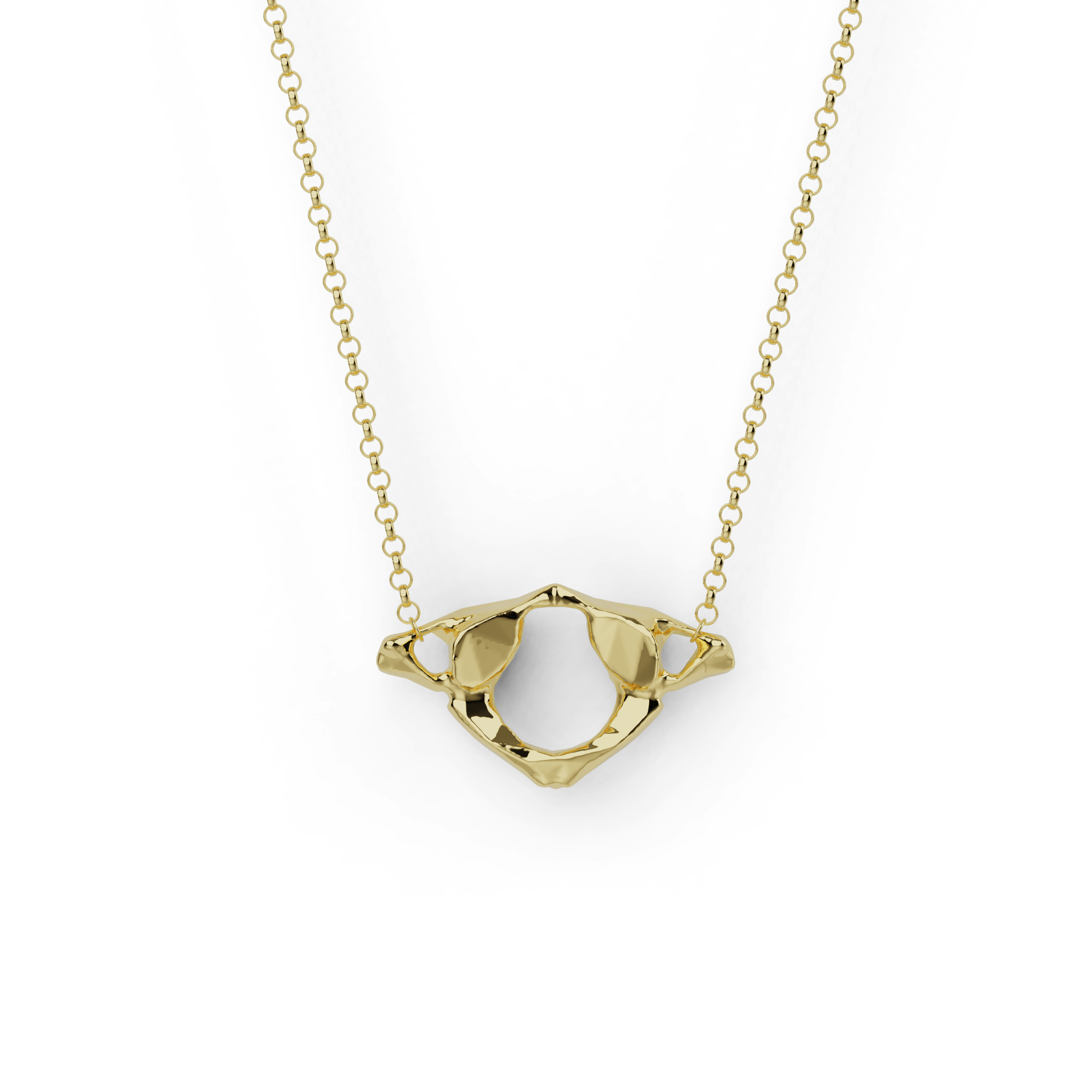 Gold vermeil atlas necklace inspired by the anatomy of the spine, representing strength and support.