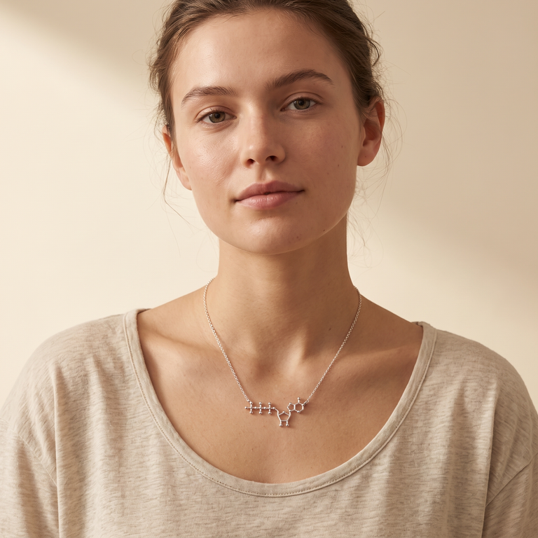 ATP necklace in sterling silver worn on the collarbone