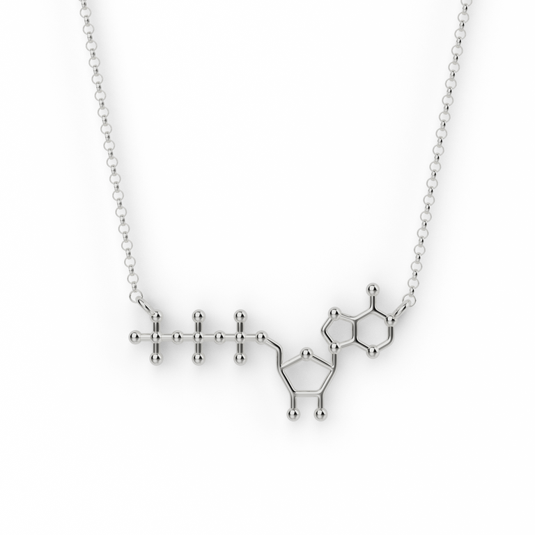 ATP necklace in sterling silver, adenosine triphosphate molecule pendant