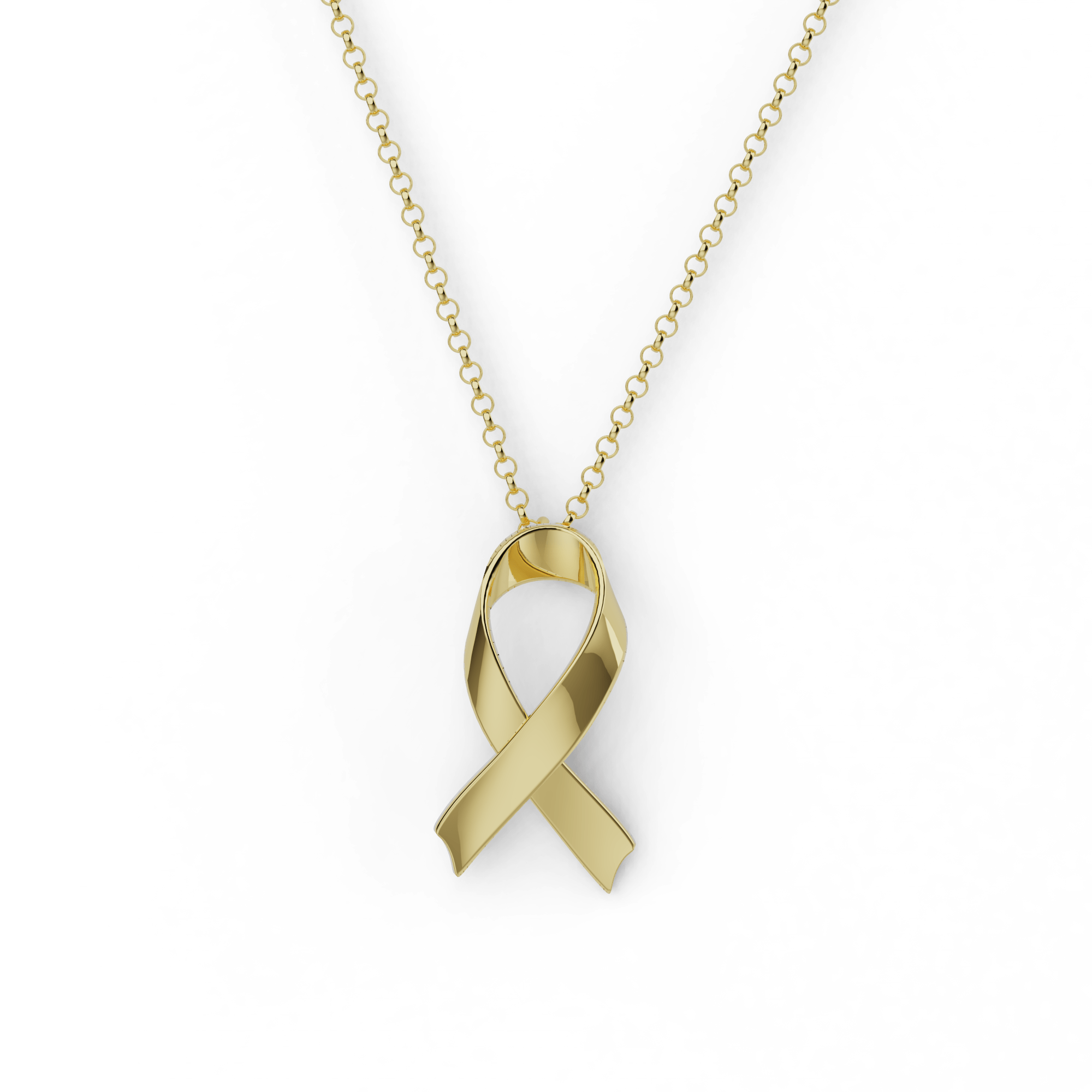 Gold vermeil awareness ribbon necklace featuring a sleek, modern design. Perfect for raising awareness for scientific causes, medical research, and rare diseases. Elegant and science-inspired.