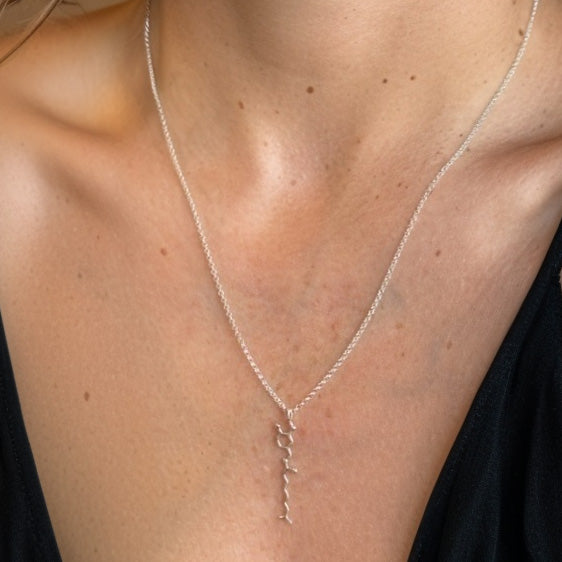 Capsaicin molecule pendant necklace in sterling silver – geek chic science jewelry inspired by the spicy compound found in chili peppers.