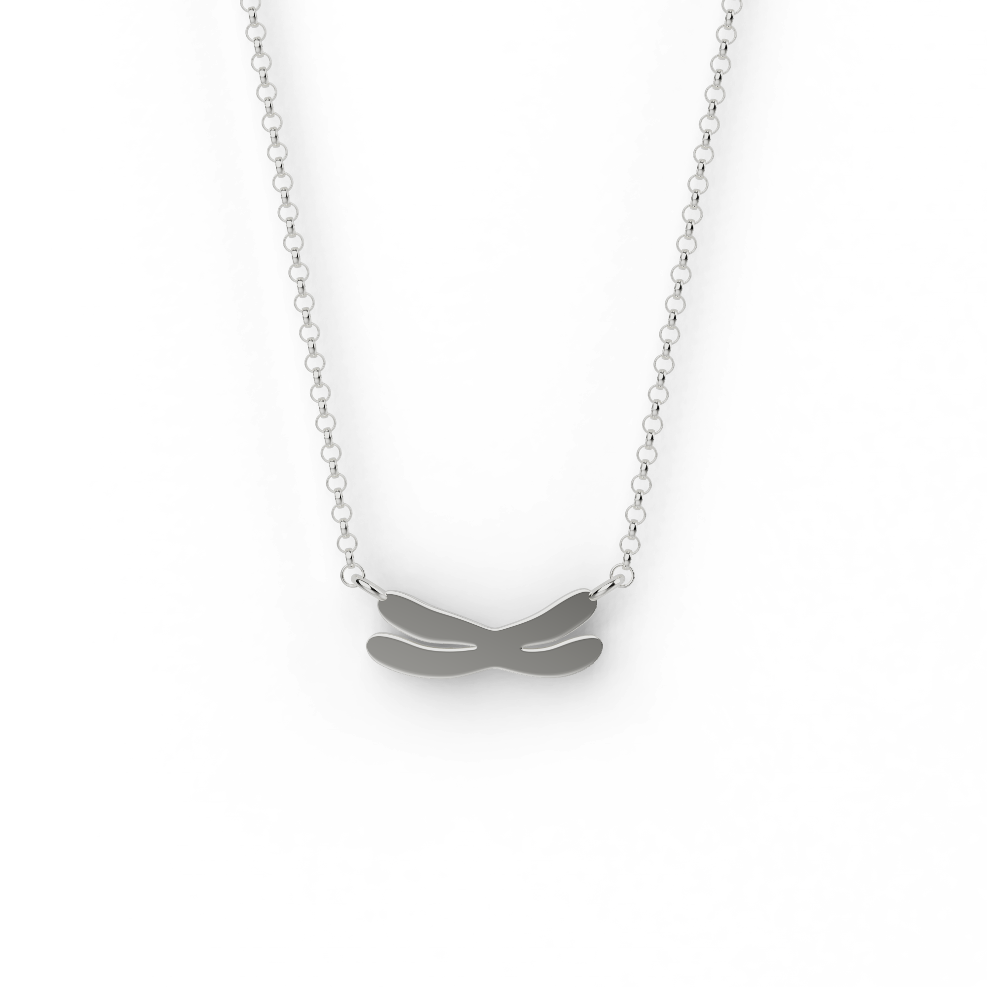 Elegant flat chromosome necklace in silver, inspired by DNA and genetics.