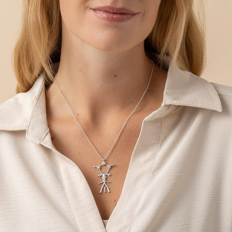 Circle of Willis Necklace in silver - anatomical brain-inspired jewelry on model