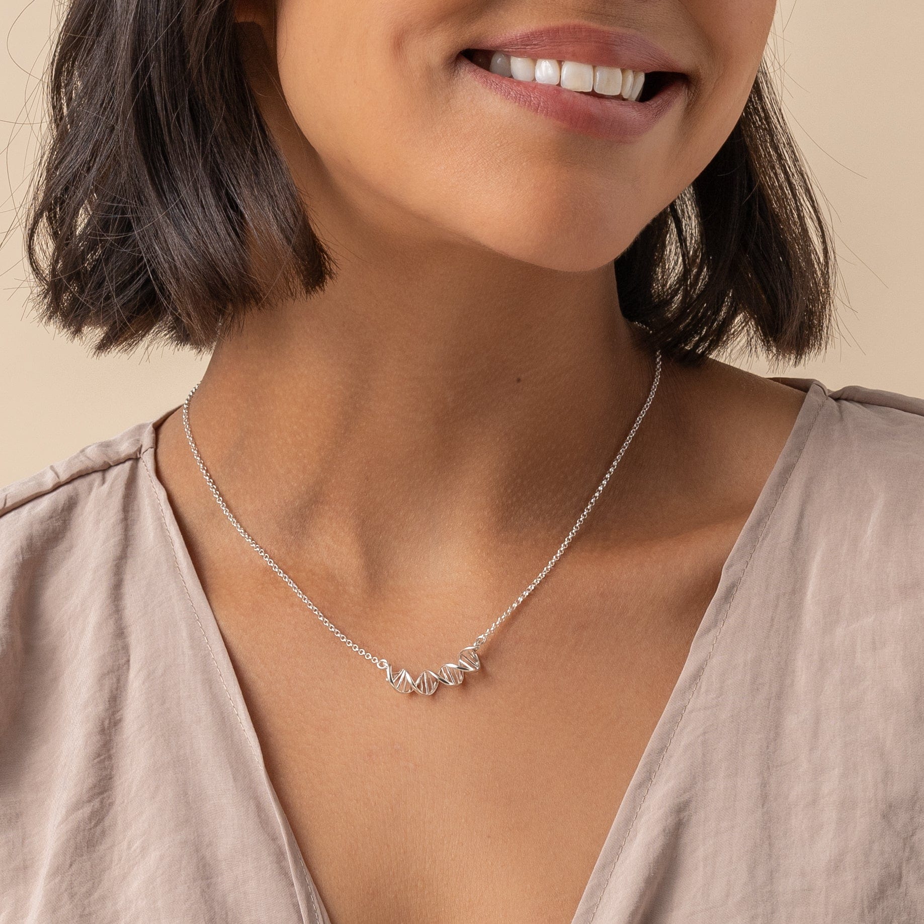 Silver DNA Necklace - Elegant Double Helix Design Jewelry