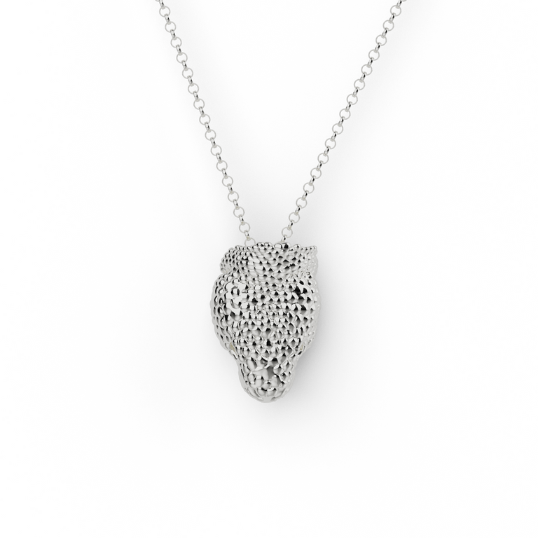 sterling silver Gila monster skull necklace, front view, on a sterling silver chain