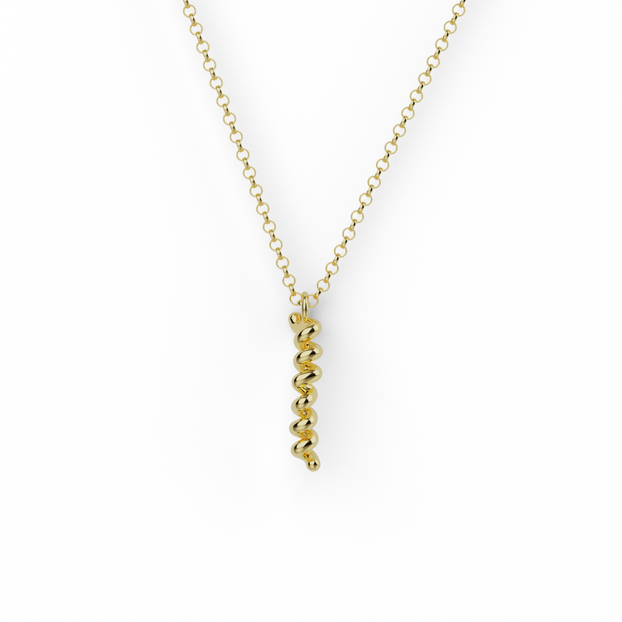 18K gold vermeil GLP-1 necklace, a pendant inspired by the helical GLP-1 peptide hormone, on a gold vermeil chain