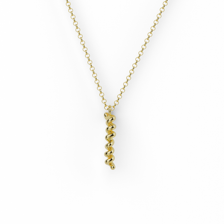 18K gold vermeil GLP-1 necklace, a pendant inspired by the helical GLP-1 peptide hormone, on a gold vermeil chain