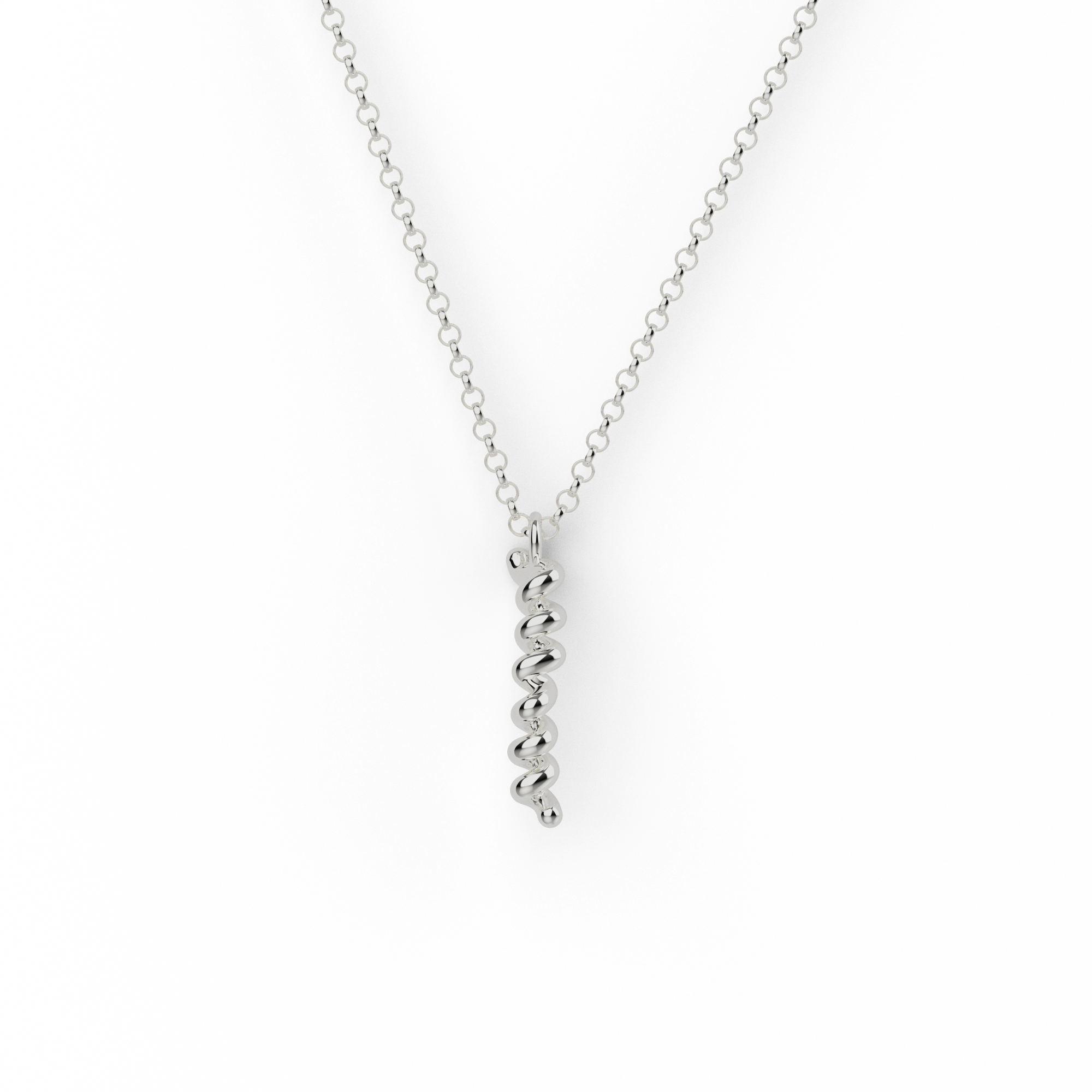 sterling silver GLP-1 necklace, a pendant inspired by the helical GLP-1 peptide hormone, on a sterling silver chain