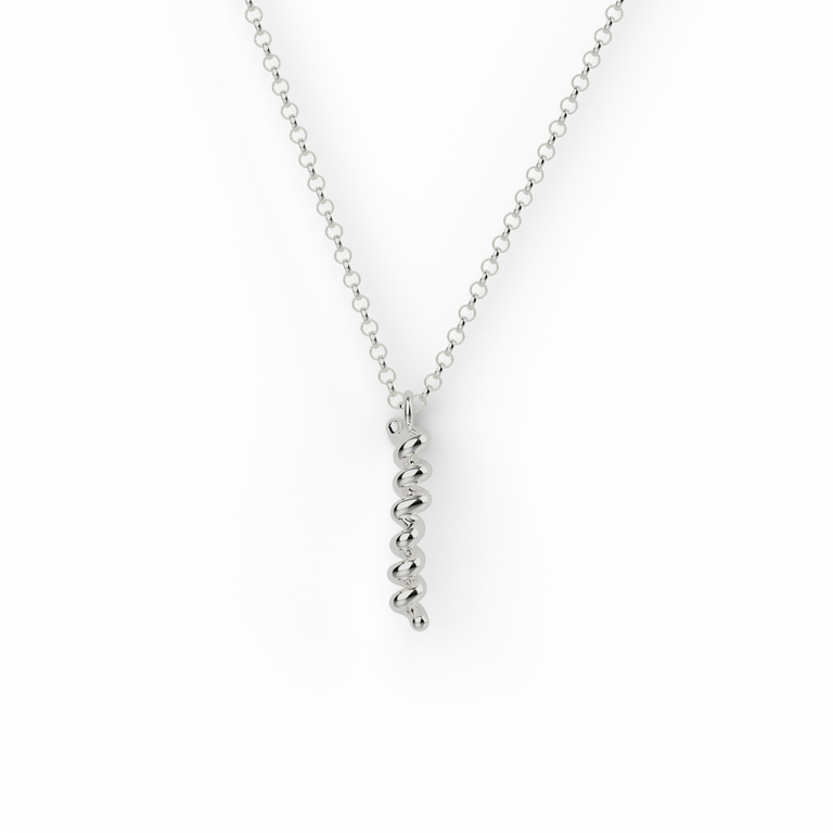sterling silver GLP-1 necklace, a pendant inspired by the helical GLP-1 peptide hormone, on a sterling silver chain