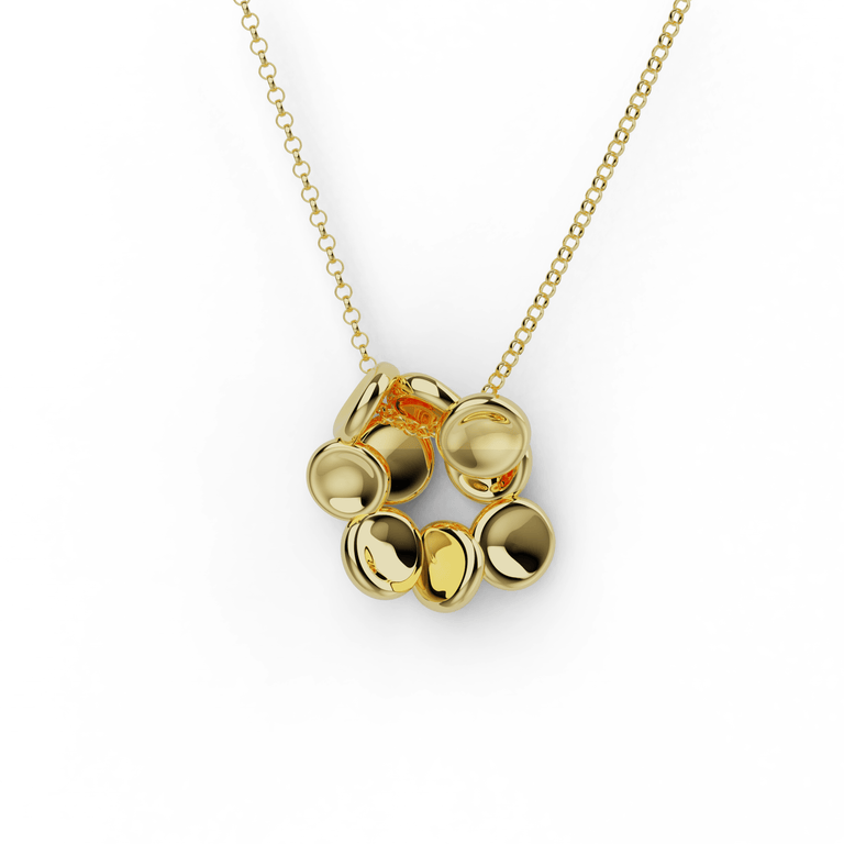 Gold vermeil red blood cell necklace - close-up view showcasing intricate detail.
