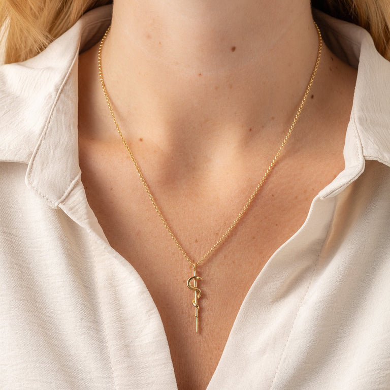 rod of Asclepius necklace | gold vermeil