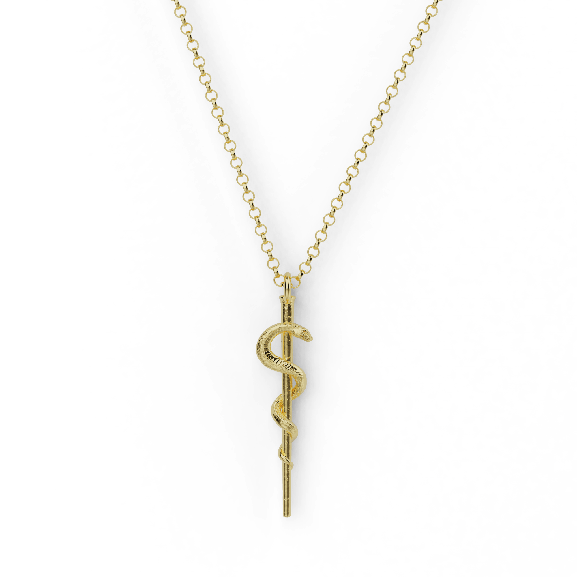 rod of Asclepius necklace | gold vermeil