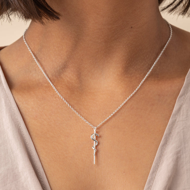 rod of Asclepius necklace | silver