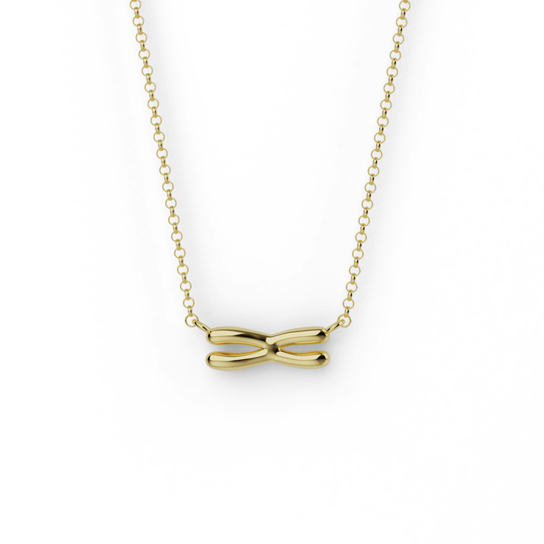 Close-up of the gold vermeil chromosome necklace, showcasing intricate design and high-quality finish.