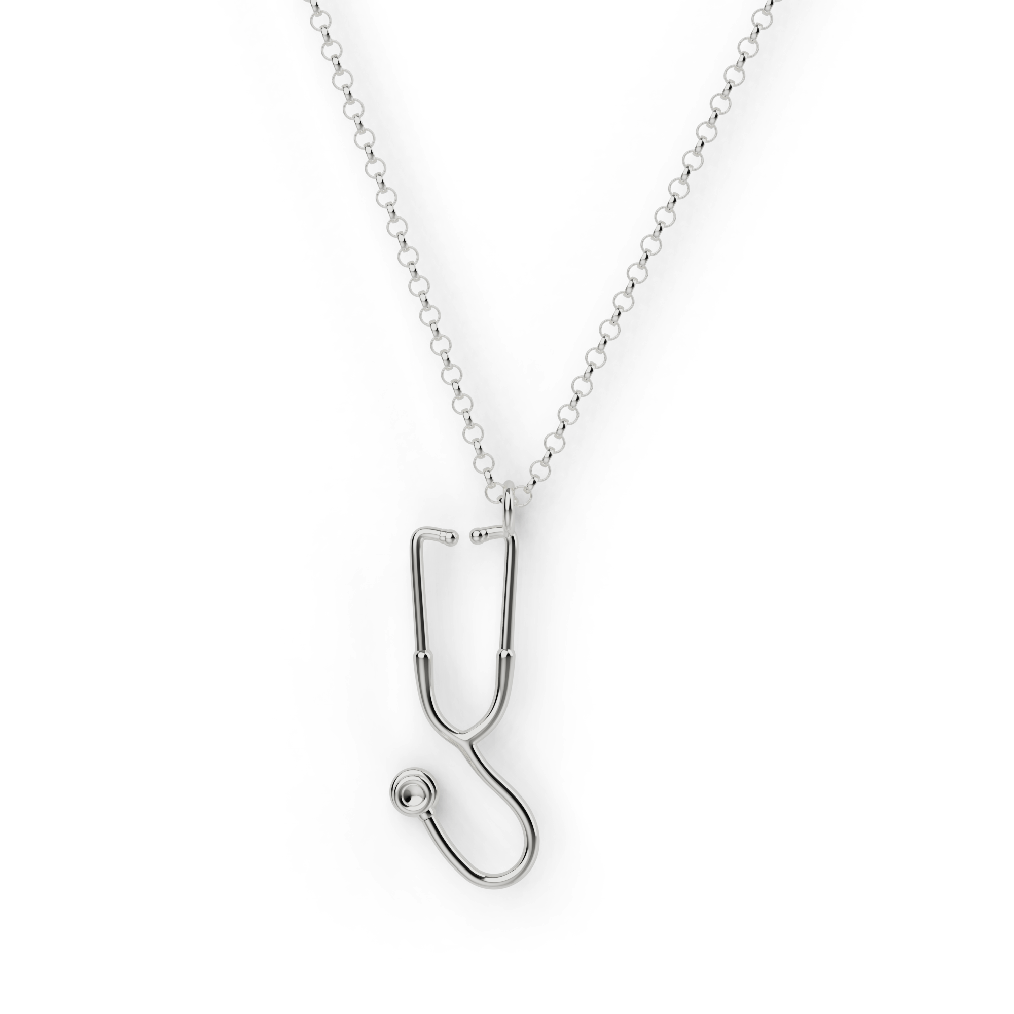 Stethoscope Necklace in Silver: Elegant science-inspired jewelry for doctors and nurses.