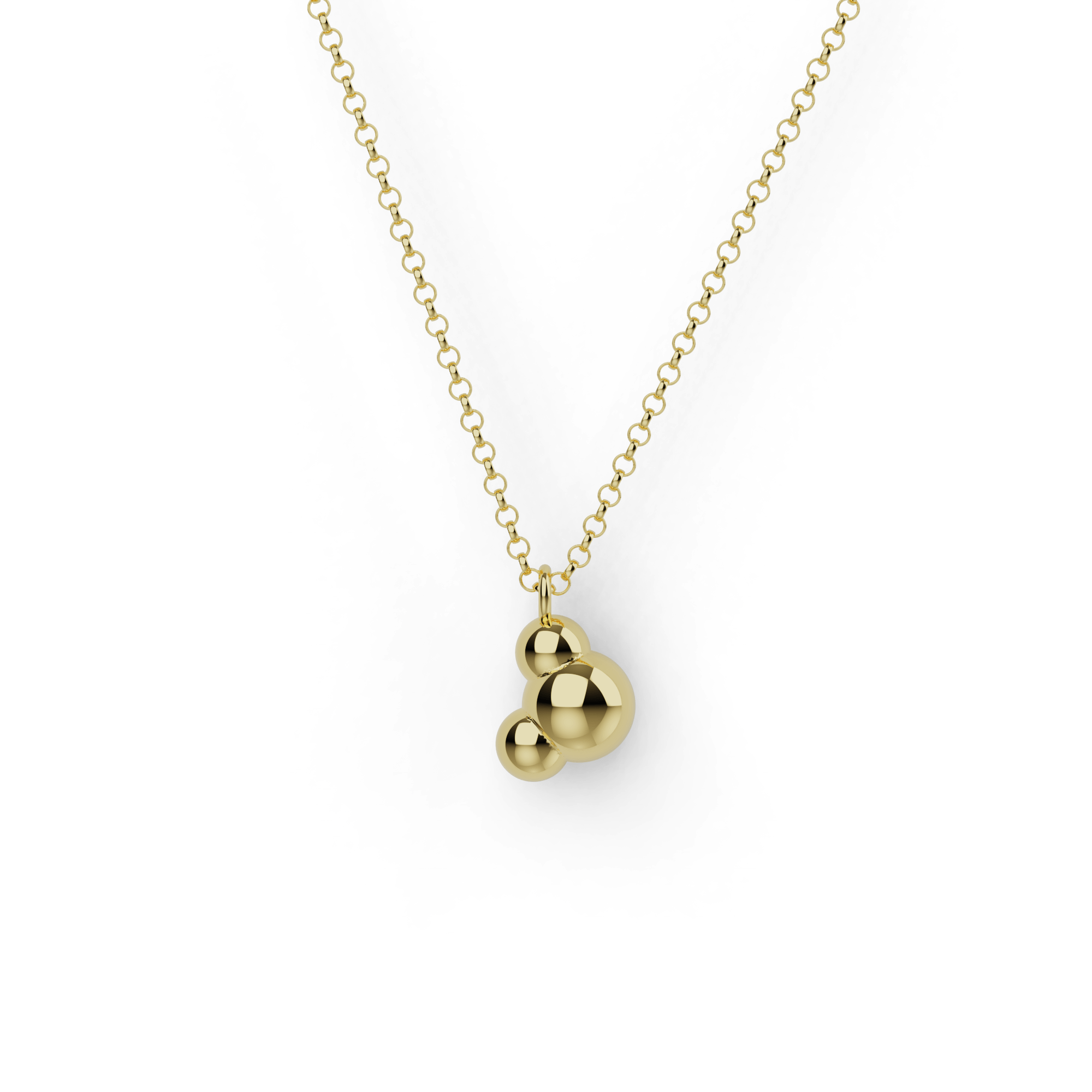 H2O Necklace in gold vermeil, showcasing the water molecule structure in elegant gold plating.