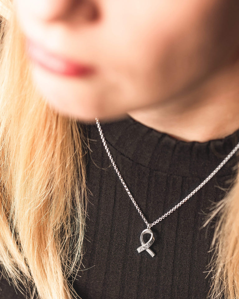 awareness ribbon necklace | silver